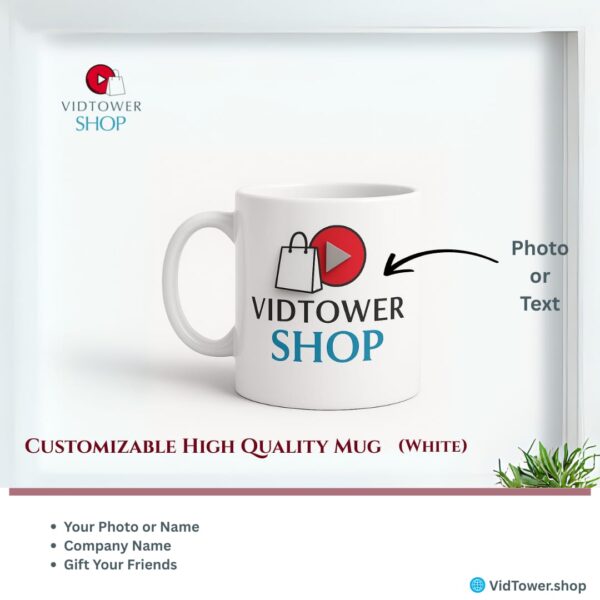 Customizable High-Quality White Mug with Personalized Photo or Name