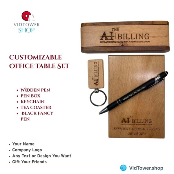 Customizable Office Table Set with Pen, Pen Box, Keychain, Coaster & More